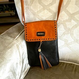 Black and tan leather crossbody